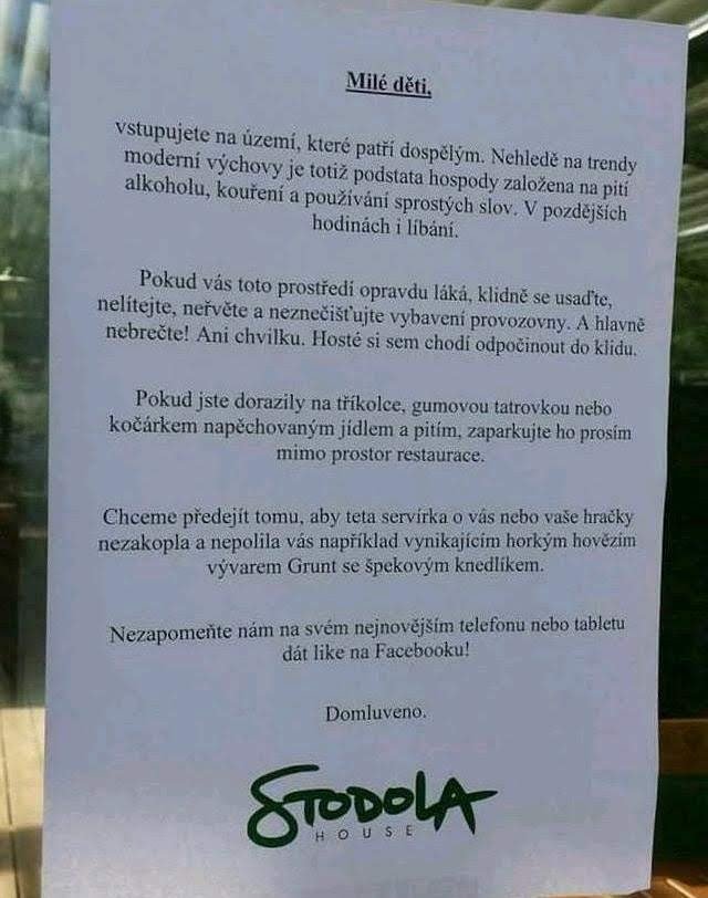 Cedule z restaurace Stodola House, která vzbudila tolik vášní.jpg Cedule z restaurace Stodola House, která vzbudila tolik vášní