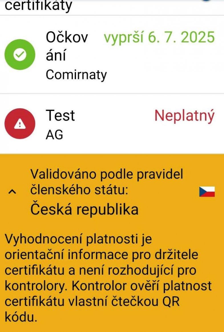 Covid samotest, ilustrační fotografie.jpg Záznam o platném očkování v aplikaci Tečka